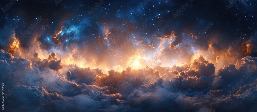 360 degree interstellar cloud of dust and gas depicted in 3D cartoon ...