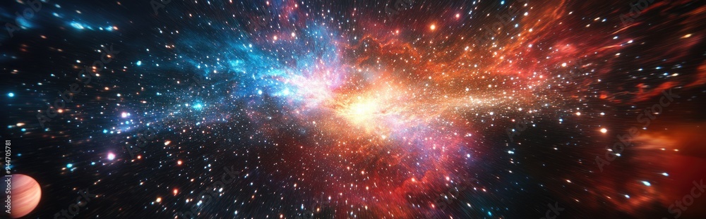 Obraz premium Abstract space background in a 3D cartoon rendering a science fiction wallpaper featuring a fantastic galaxy An explosion of stars in the universe and planets in a distant solar system are illustr
