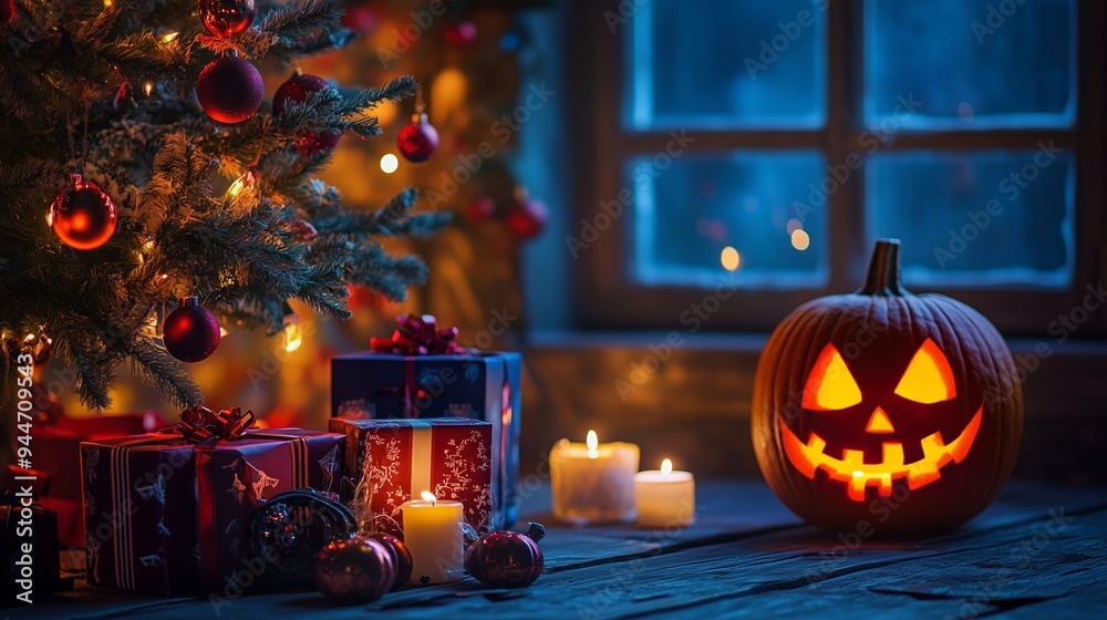 A Unique Fusion of Halloween and Christmas in a Cozy Setting