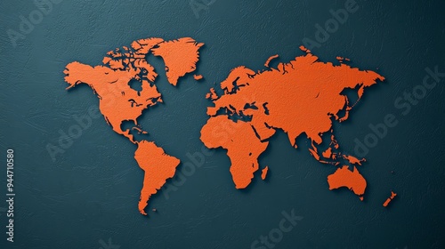 Fototapeta Naklejka Na Ścianę i Meble -  Stylish orange world map on a dark background, perfect for travel-themed projects and global concepts.