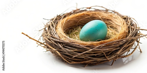 Easter egg nestled in a natural bird nest , Easter, egg, nest, holiday, spring, decoration, festive, pastel colors