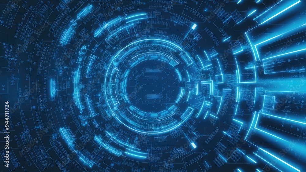 Futuristic Technology Wave: Abstract Digital Cyberspace with Moving Particles on Blue Background, Big Data Analytics, 3D Rendering.