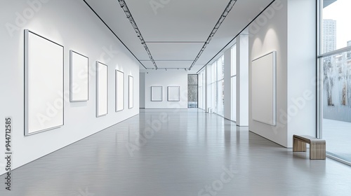 Empty Gallery Space with Windows and a Bench