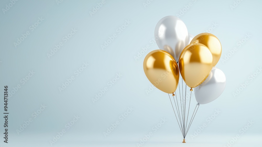 A bunch of gold and white balloons are arranged in a cluster A bunch of gold and white balloons are arranged in a cluster