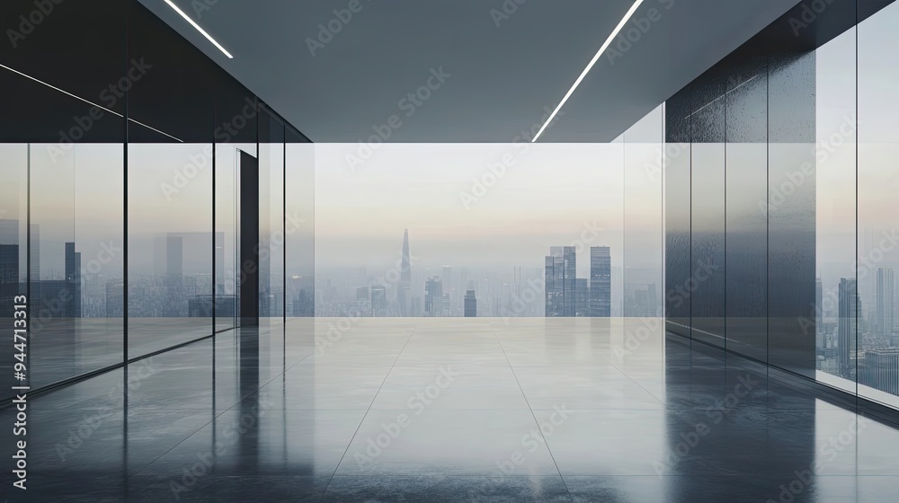 Cityscape View from a Modern Office Lobby Cityscape View from a Modern Office Lobby