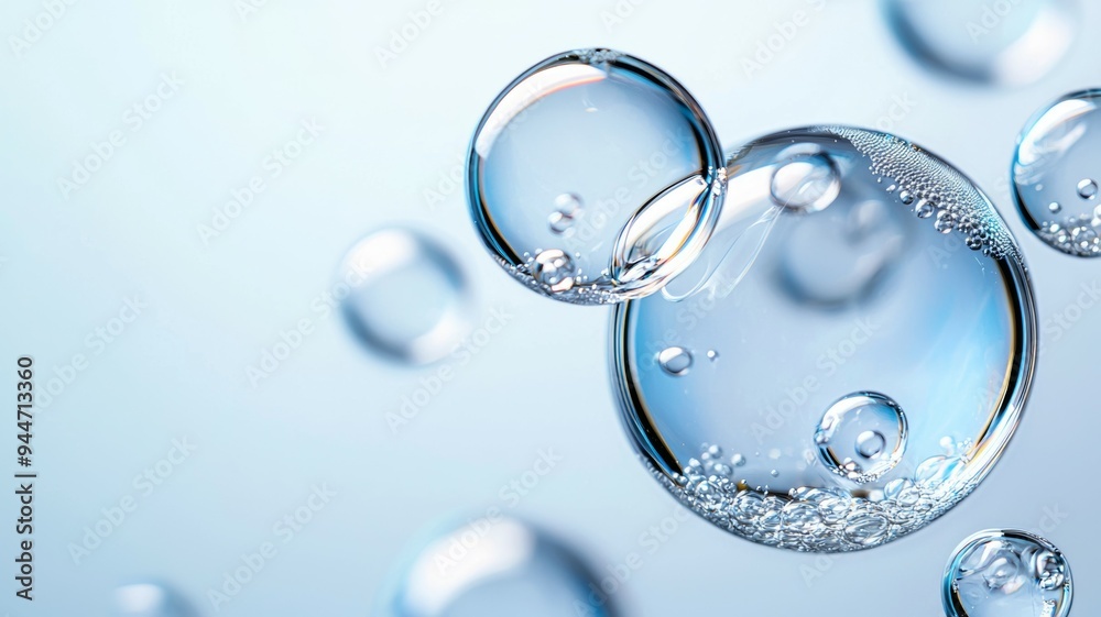 A series of clear, round bubbles floating in the air A series of clear, round bubbles floating in the air