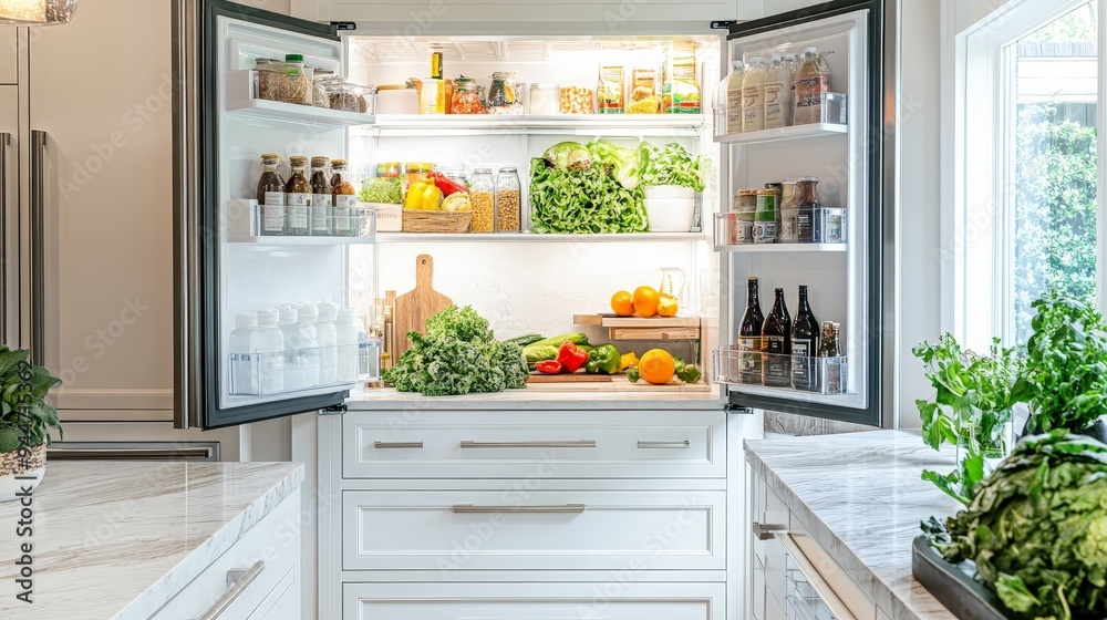 kitchen with a large, double-door refrigerator and a spacious freezer drawer. kitchen with a large, double-door refrigerator and a spacious freezer drawer.