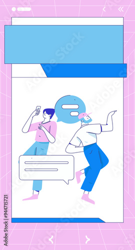 Virtual characters social communication concept business flat vector hand drawn illustration
