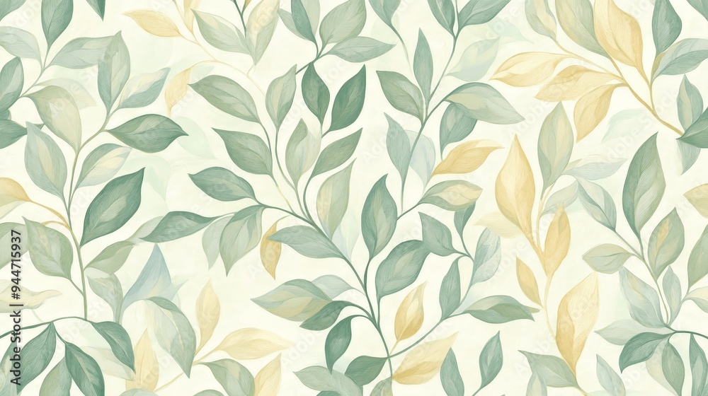 repeating pattern of stylized leaves and vines, arranged in a flowing, organic composition. repeating pattern of stylized leaves and vines, arranged in a flowing, organic composition.