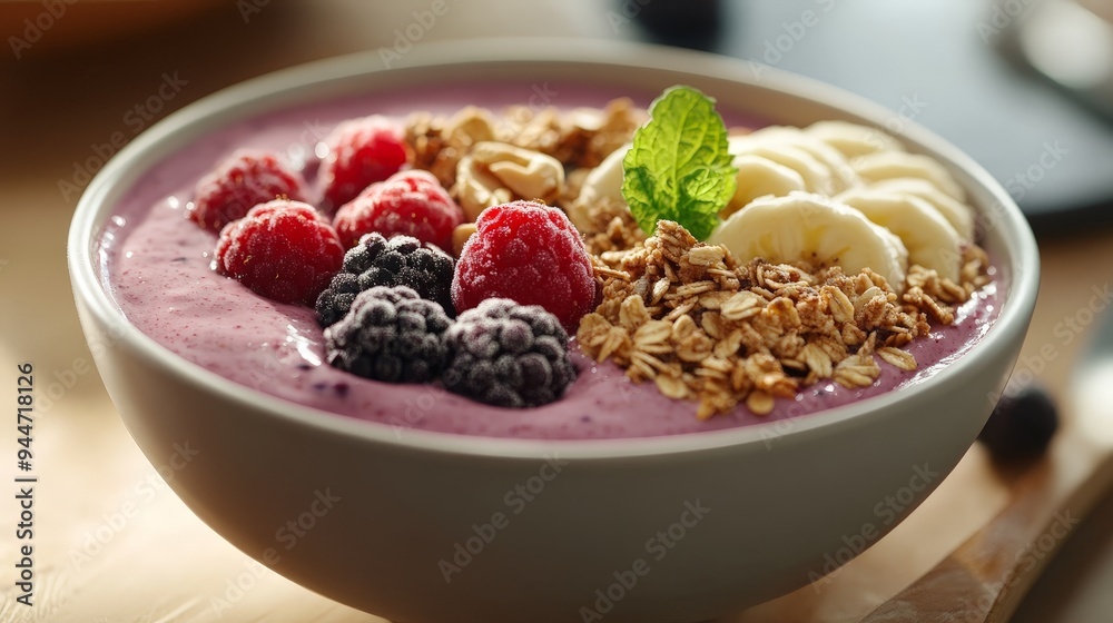 refreshing smoothie bowl topped with an array of fresh fruits, granola, and nuts. refreshing smoothie bowl topped with an array of fresh fruits, granola, and nuts.