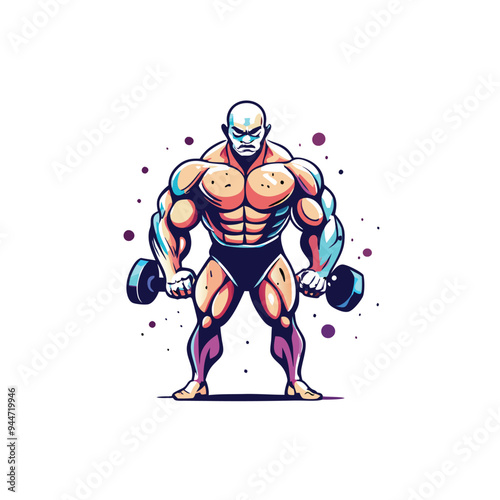 Muscular man silhouette with dumbbells.
