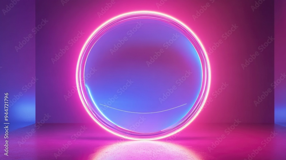 3D rendered abstract geometric backdrop featuring luminous neon lines within a circular glass shape Stylish minimalist wallpaper design 3D rendered abstract geometric backdrop featuring luminous neon lines within a circular glass shape Stylish minimalist wallpaper design
