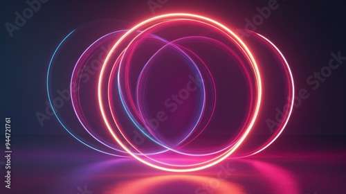 3D rendered abstract geometric backdrop featuring luminous neon lines within a circular glass shape Stylish minimalist wallpaper design