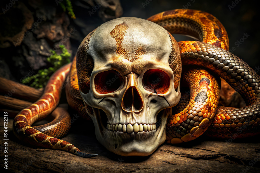 Snake And Skull: Dark, Mystical Still Life Snake And Skull: Dark, Mystical Still Life