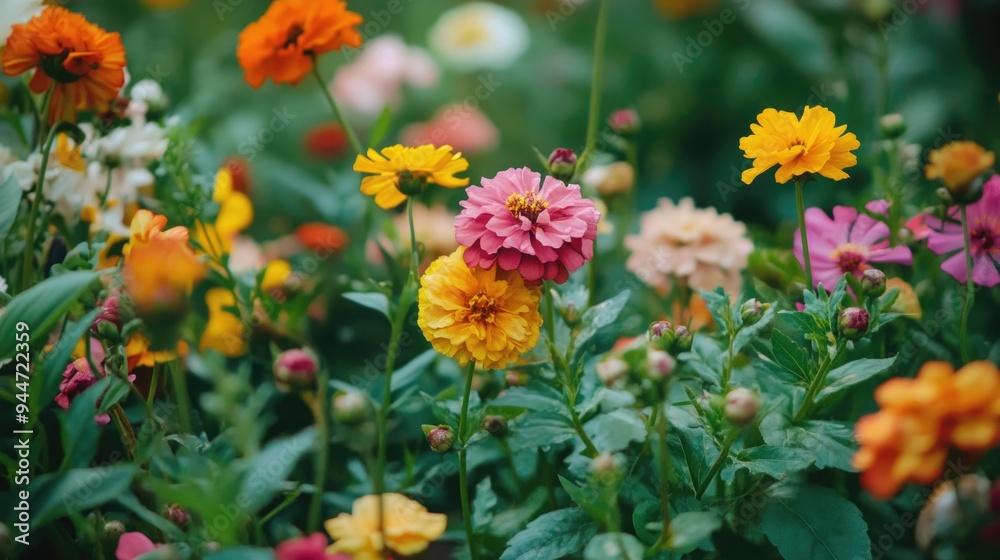 Colorful blooms on a lush green backdrop Colorful blooms on a lush green backdrop