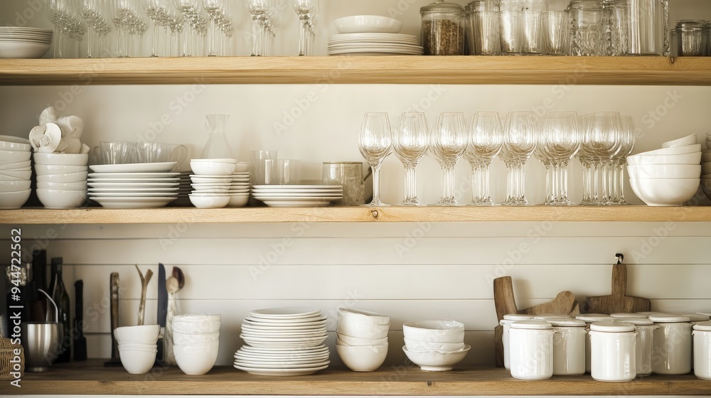 kitchen with an open shelving design. kitchen with an open shelving design.