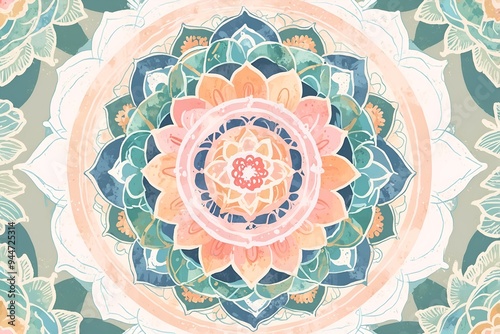 A harmonious background featuring a floral mandala with soothing pastel colors, exuding peace and balance.