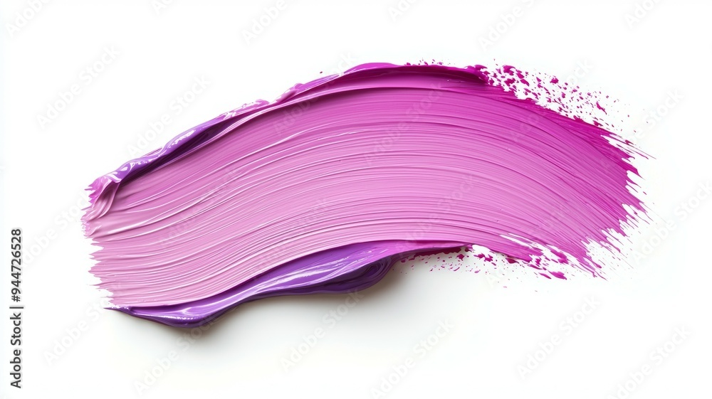 A brush stroke of pink and purple paint on a white background