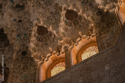 Detailed view of the architecture in Nasrid Palace, Alhambra, Granada.