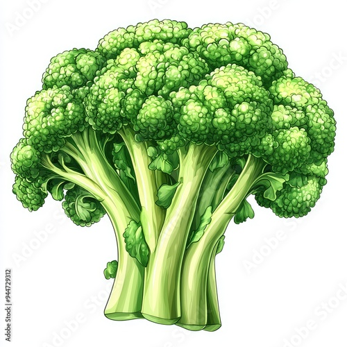 Fresh Green Broccoli Illustration - Detailed and Vibrant Digital Artwork of Healthy Vegetable