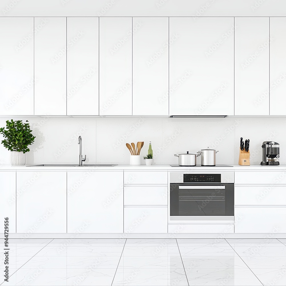 Modern Kitchen Interior Design with White Cabinets and Marble Floor Modern Kitchen Interior Design with White Cabinets and Marble Floor