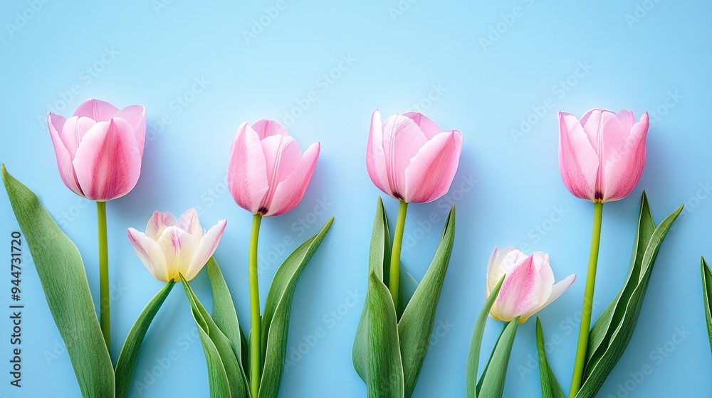 Pink Tulips on a Blue Background Pink Tulips on a Blue Background