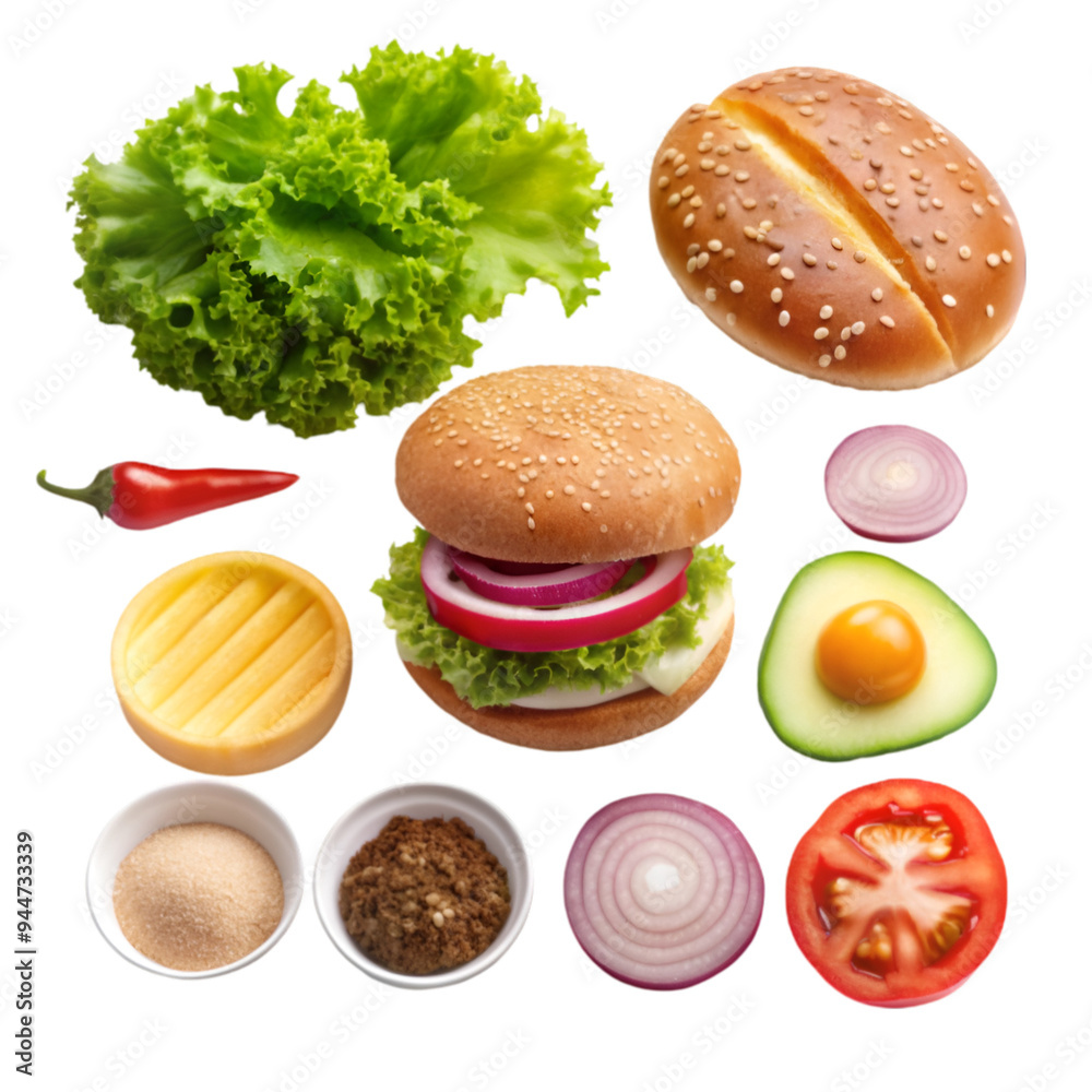 A hamburger with a bunch of different ingredients A hamburger with a bunch of different ingredients