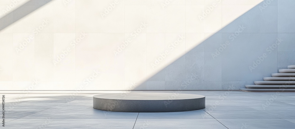3D rendering of a minimalist metal podium against a white wall backdrop 3D rendering of a minimalist metal podium against a white wall backdrop