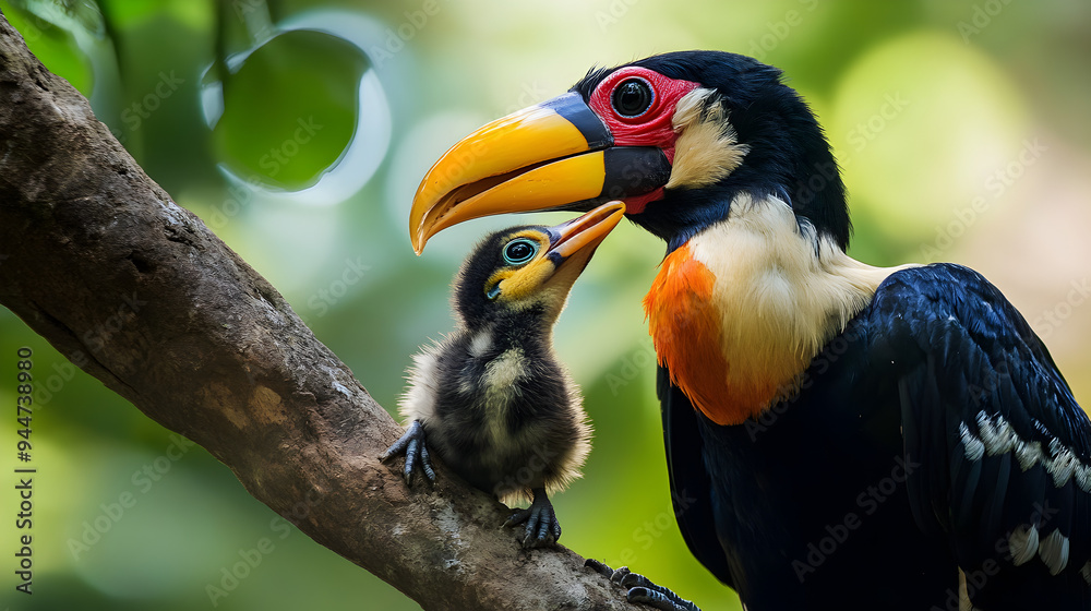 Fototapeta premium Colorful Tropical Toucan Perched on Branch in Lush Rainforest