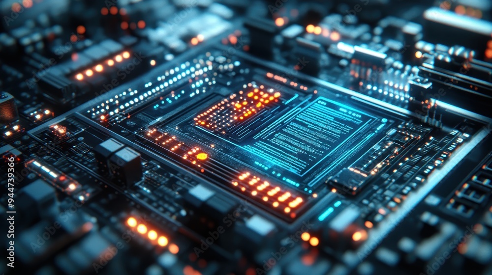 Futuristic Technology Circuit Board with Glowing Lights Futuristic Technology Circuit Board with Glowing Lights