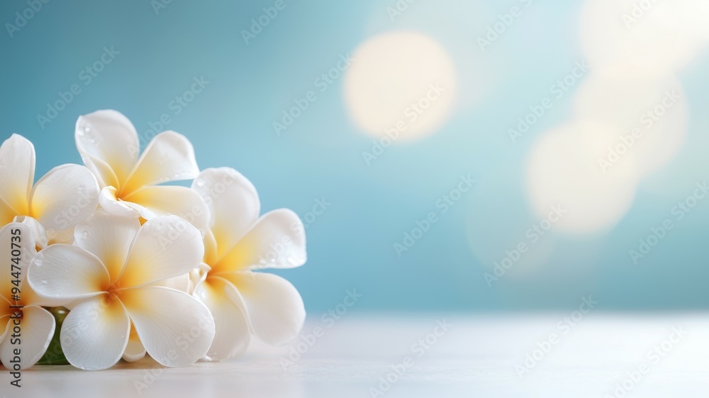 A bouquet of white flowers is placed on a table A bouquet of white flowers is placed on a table