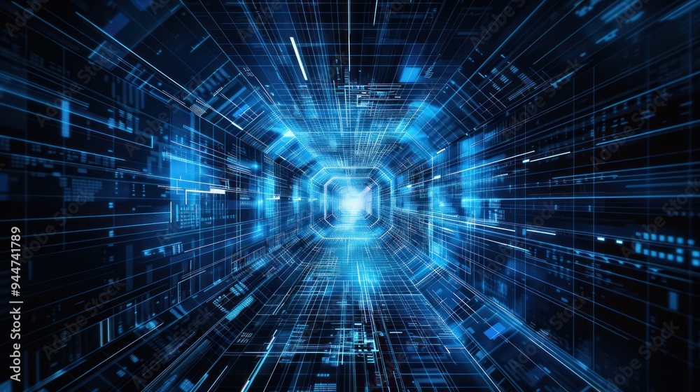 Obraz premium Abstract Digital Tunnel of Blue Light
