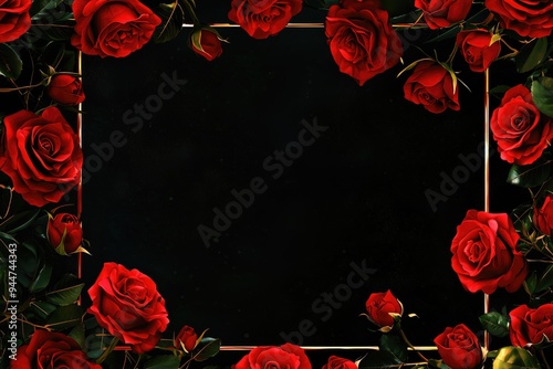 A realistic digital corner frame of glowing red and white roses, set against an isolated black background.