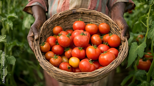 Basket of Fresh Organic Tomatoes Harvested from Garden