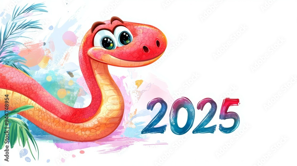 Obraz premium Snake and numbers 2025 symbol of the year. Background with copy space