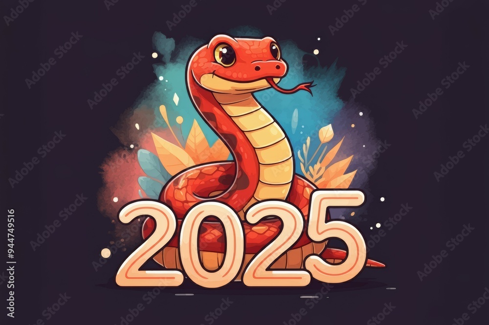 Fototapeta premium Snake and numbers 2025 symbol of the year. Background with copy space