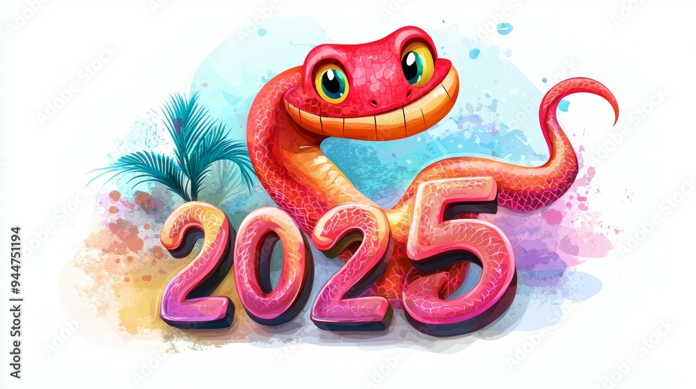Obraz premium Snake and numbers 2025 symbol of the year. Background with copy space