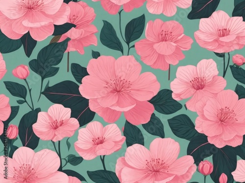 Modern botanical pattern. Hand drawn cute pink artistic flowers print.