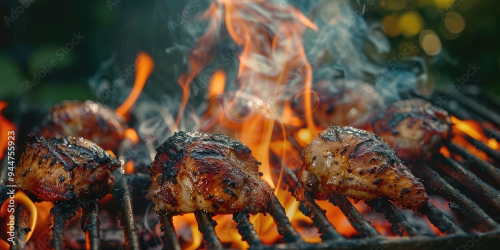 Chicken thighs roasted over an open fire Chicken thighs roasted over an open fire