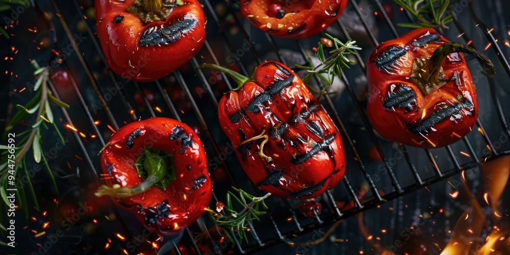 Naklejka premium Roasted seasonal red bell peppers