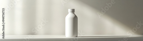 Minimalistic white bottle on a white surface with soft lighting. Ideal for branding, packaging, and product design concepts.