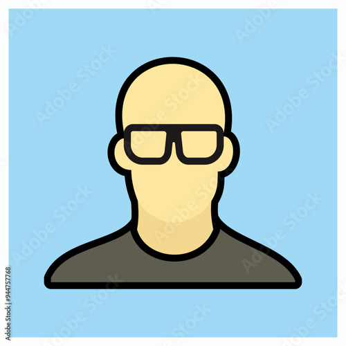 Illustration of a person wear the glasses for eye protection. Personal protective equipment usage symbol when working. Isolated with thick outline of icon.