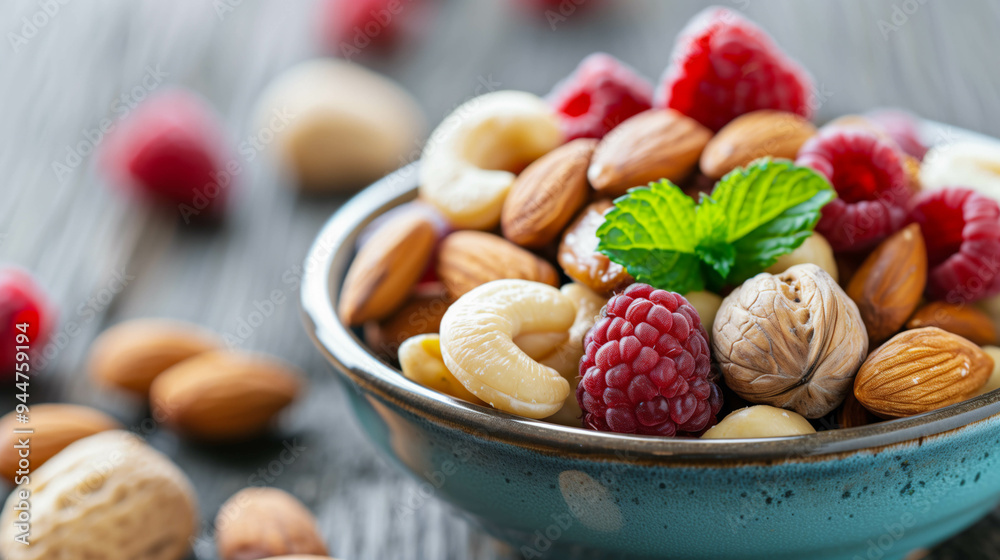 Bowl of Mixed Nuts and Berries for Healthy Snacking Bowl of Mixed Nuts and Berries for Healthy Snacking