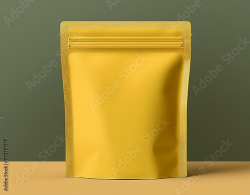 Mock up empty yellow food zip bag standing, isolated