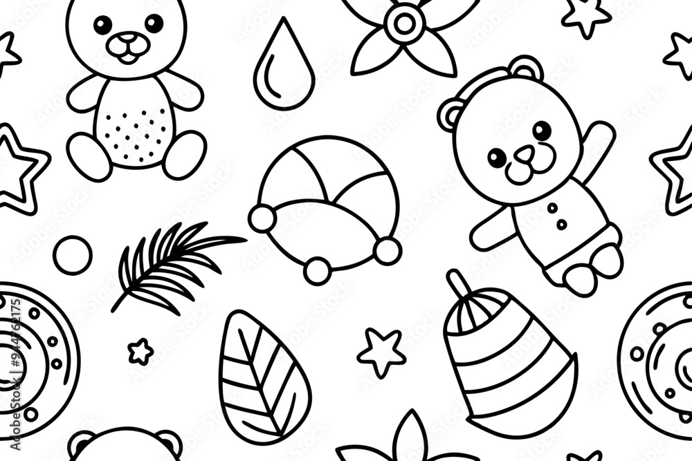 Fototapeta premium seamless pattern with faces, seamless pattern with toys, bears