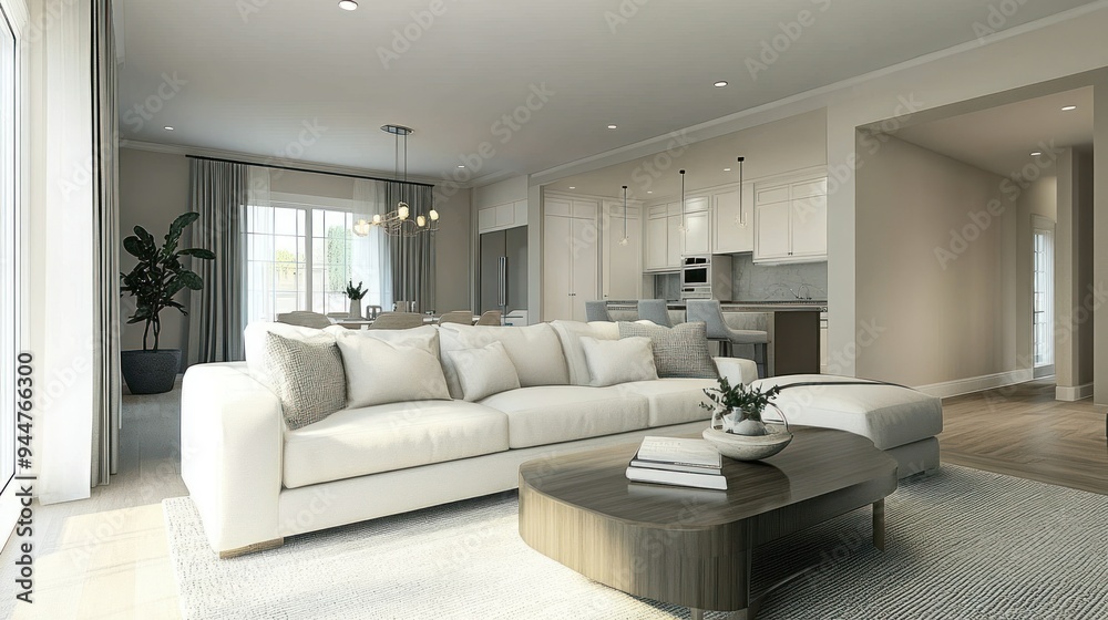 Modern Living Room with White Sofa and Wooden Coffee Table Modern Living Room with White Sofa and Wooden Coffee Table