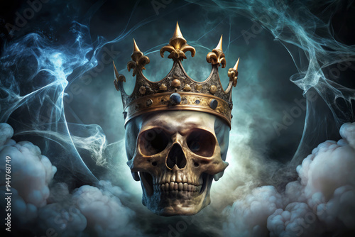 Skull King In Smoke. Fantasy Concept. Dark Royalty. photo