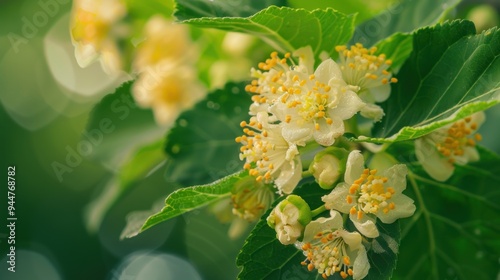 Close-up of Delicate White Flowers Blooming on a Branch