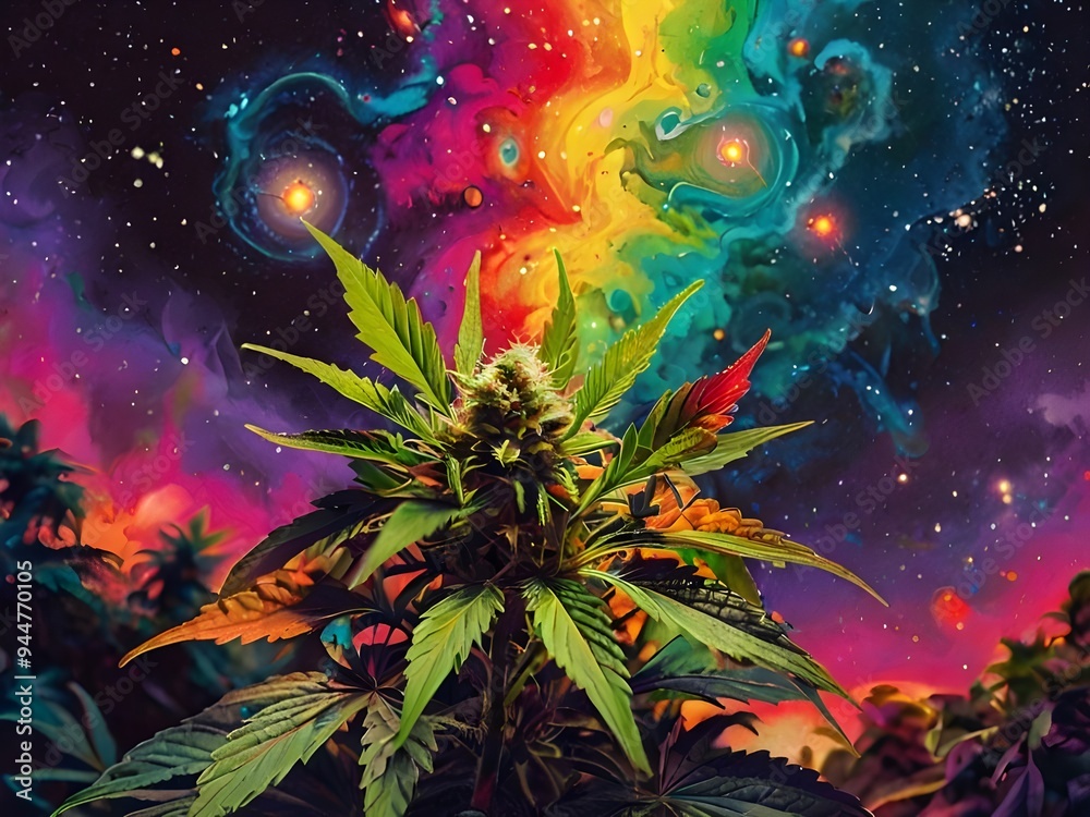Cannabis Art with a Psychedelic Background Cannabis Art with a Psychedelic Background