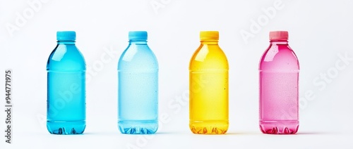 Four Colorful Plastic Bottles on White Background